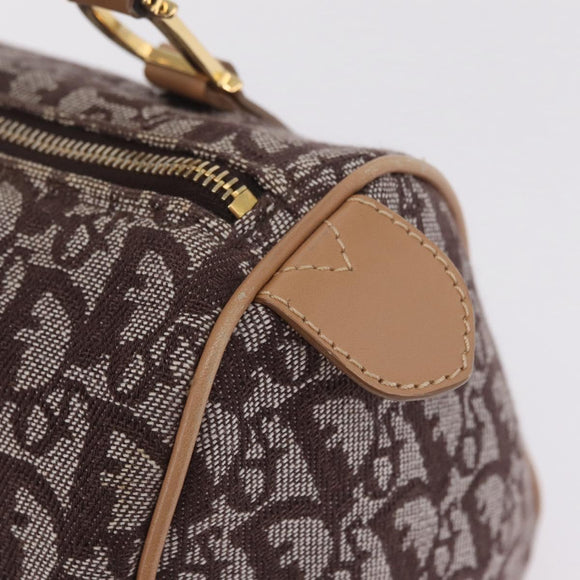 Christian Dior Trotter Canvas Hand Bag Brown Gold Auth 212092SAV