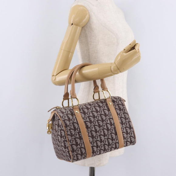 Christian Dior Trotter Canvas Hand Bag Brown Gold Auth 212092SAV