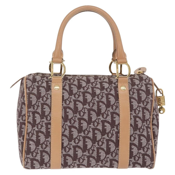 Christian Dior Trotter Canvas Hand Bag Brown Gold Auth 212092SAV