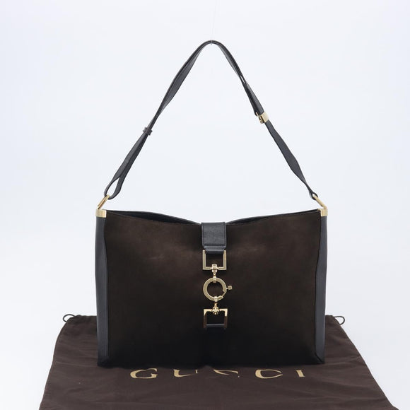 GUCCI Jackie Shoulder Bag Suede Brown Gold Tone 001 4052 1669 Auth 212093A