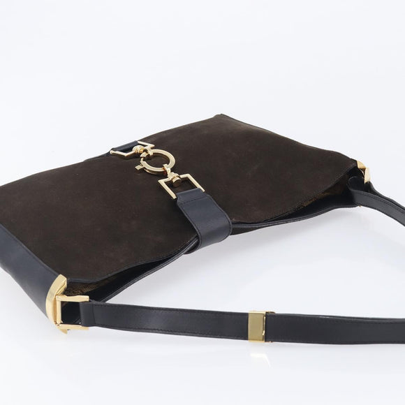 GUCCI Jackie Shoulder Bag Suede Brown Gold Tone 001 4052 1669 Auth 212093A