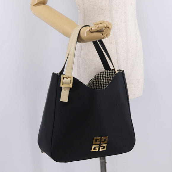 GIVENCHY Hand Bag Nylon Black Gold Auth 212095A