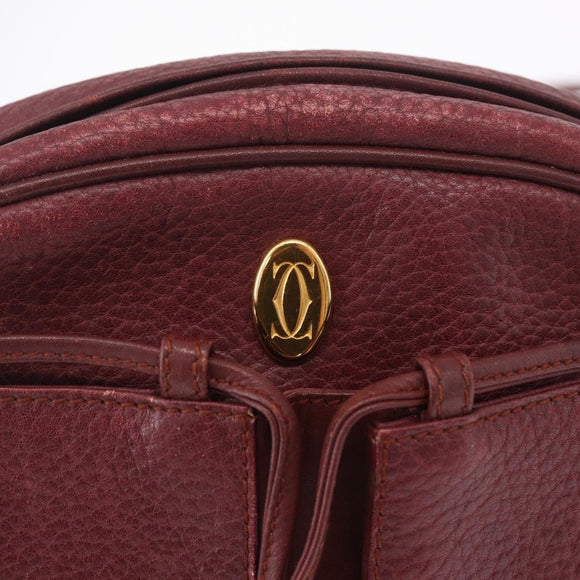 Cartier Must Line Shoulder Bag Leather Bordeaux Gold Auth 212100