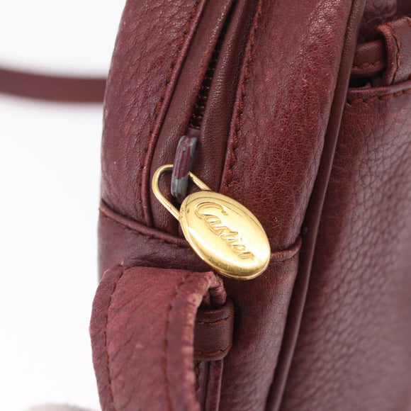 Cartier Must Line Shoulder Bag Leather Bordeaux Gold Auth 212100