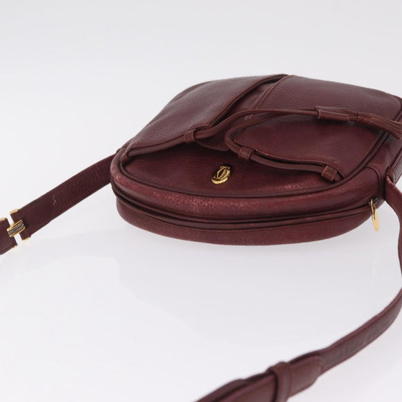 Cartier Must Line Shoulder Bag Leather Bordeaux Gold Auth 212100