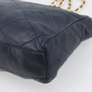 PRADA Chain Shoulder Bag Leather Navy Gold Auth 212105-12