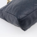 PRADA Chain Shoulder Bag Leather Navy Gold Auth 212105-13