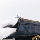 PRADA Chain Shoulder Bag Leather Navy Gold Auth 212105-14