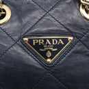 PRADA Chain Shoulder Bag Leather Navy Gold Auth 212105-15