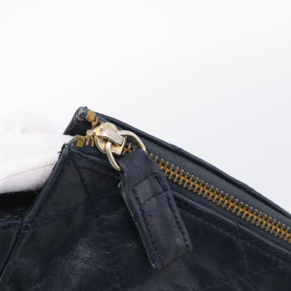 PRADA Chain Shoulder Bag Leather Navy Gold Auth 212105