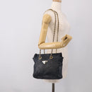 PRADA Chain Shoulder Bag Leather Navy Gold Auth 212105-24