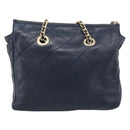PRADA Chain Shoulder Bag Leather Navy Gold Auth 212105-3