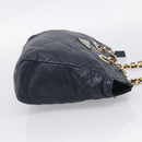 PRADA Chain Shoulder Bag Leather Navy Gold Auth 212105-5