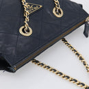 PRADA Chain Shoulder Bag Leather Navy Gold Auth 212105-6