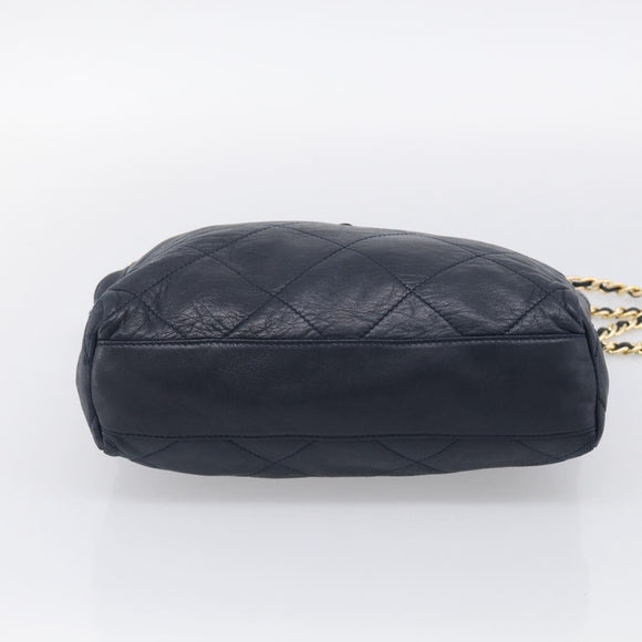 PRADA Chain Shoulder Bag Leather Navy Gold Auth 212105