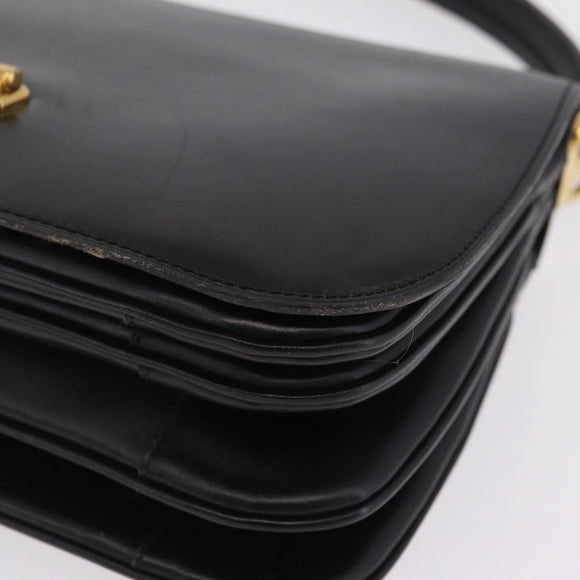 CELINE Hand Bag Leather Black Gold Auth 212106A
