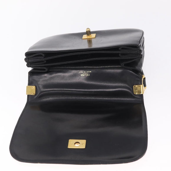 CELINE Hand Bag Leather Black Gold Auth 212106A