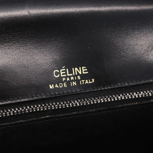 CELINE Hand Bag Leather Black Gold Auth 212106A