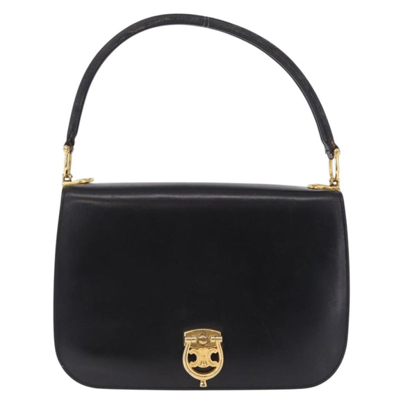 CELINE Hand Bag Leather Black Gold Auth 212106A