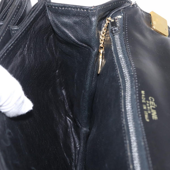 CELINE Hand Bag Leather Black Gold Auth 212106A