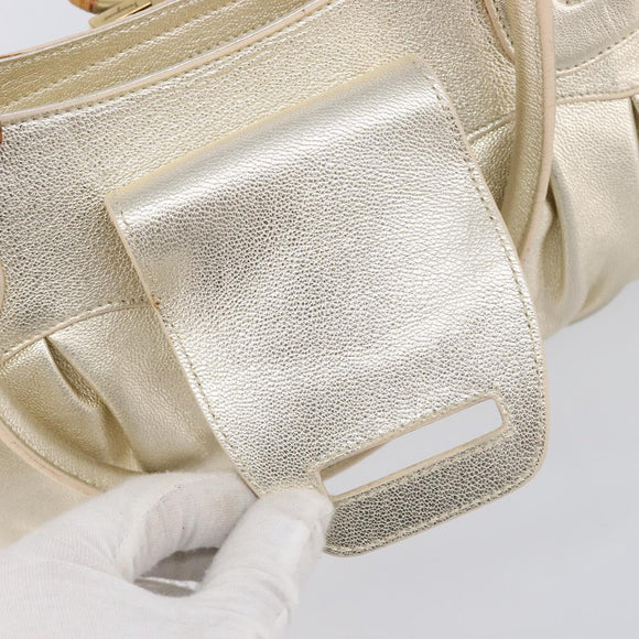 Salvatore Ferragamo Gancini Hand Bag Leather Gold Auth 212110A