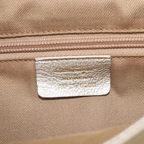 Salvatore Ferragamo Gancini Hand Bag Leather Gold Auth 212110A