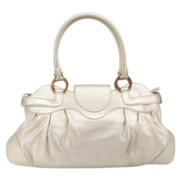 Salvatore Ferragamo Gancini Hand Bag Leather Gold Auth 212110A