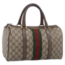 GUCCI GG Supreme Web Sherry Line Hand Bag PVC Beige Gold Auth 212112-1