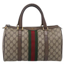GUCCI GG Supreme Web Sherry Line Hand Bag PVC Beige Gold Auth 212112-2