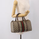 GUCCI GG Supreme Web Sherry Line Hand Bag PVC Beige Gold Auth 212112-23