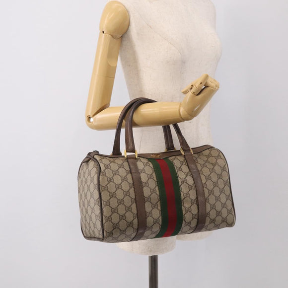 GUCCI GG Supreme Web Sherry Line Hand Bag PVC Beige Gold Auth 212112