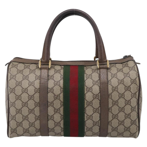 GUCCI GG Supreme Web Sherry Line Hand Bag PVC Beige Gold Auth 212112