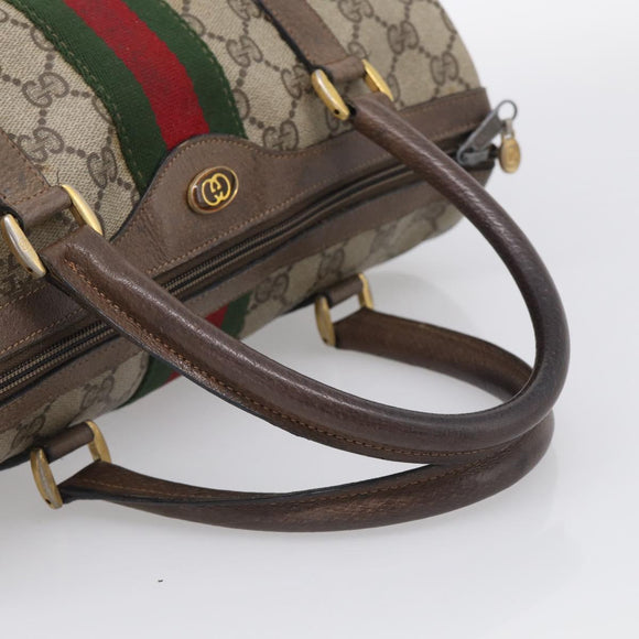 GUCCI GG Supreme Web Sherry Line Hand Bag PVC Beige Gold Auth 212112