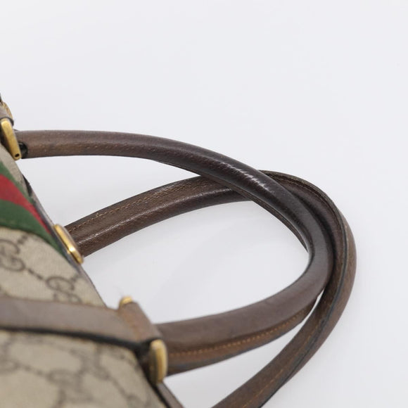 GUCCI GG Supreme Web Sherry Line Hand Bag PVC Beige Gold Auth 212112