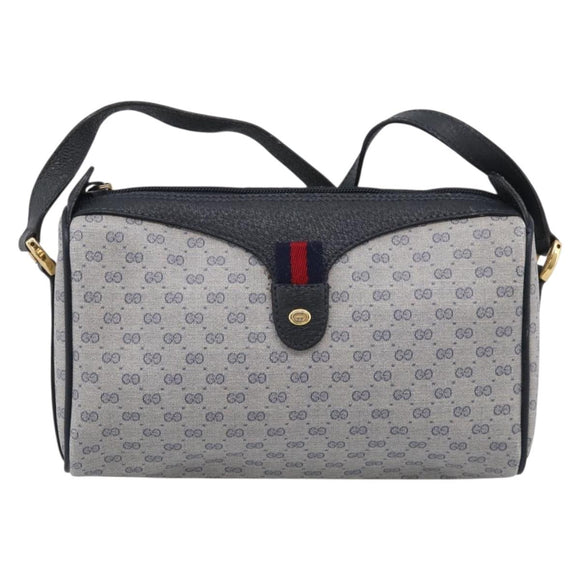 GUCCI Micro GG Supreme Sherry Line Bag PVC Navy Gold 89 02 018 Auth 212116