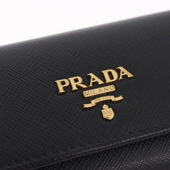 PRADA Key Case Safiano Leather Black Gold Auth 212121M