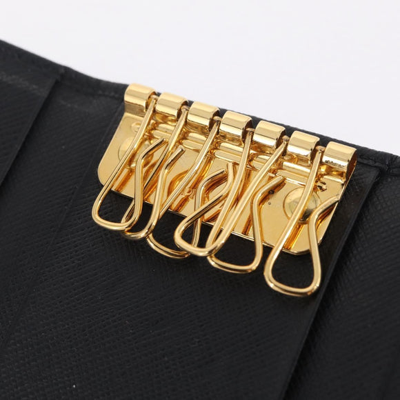 PRADA Key Case Safiano Leather Black Gold Auth 212121M
