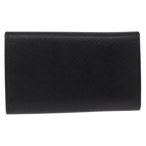 PRADA Key Case Safiano Leather Black Gold Auth 212121M