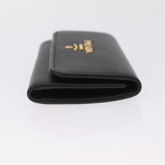 PRADA Key Case Safiano Leather Black Gold Auth 212121M
