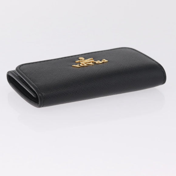 PRADA Key Case Safiano Leather Black Gold Auth 212121M