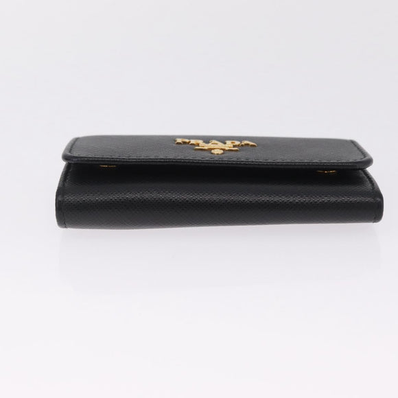 PRADA Key Case Safiano Leather Black Gold Auth 212121M