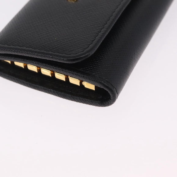 PRADA Key Case Safiano Leather Black Gold Auth 212121M