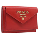 PRADA Trifold Wallet Leather Red Gold Tone Auth 212128M-1