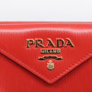 PRADA Trifold Wallet Leather Red Gold Tone Auth 212128M-12