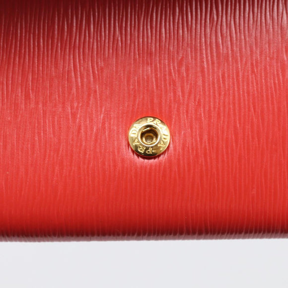 PRADA Trifold Wallet Leather Red Gold Tone Auth 212128M