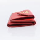 PRADA Trifold Wallet Leather Red Gold Tone Auth 212128M-4