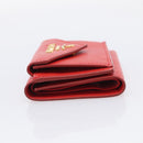 PRADA Trifold Wallet Leather Red Gold Tone Auth 212128M-5