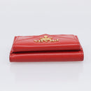 PRADA Trifold Wallet Leather Red Gold Tone Auth 212128M-6
