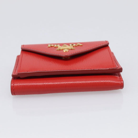 PRADA Trifold Wallet Leather Red Gold Tone Auth 212128M