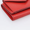 PRADA Trifold Wallet Leather Red Gold Tone Auth 212128M-9